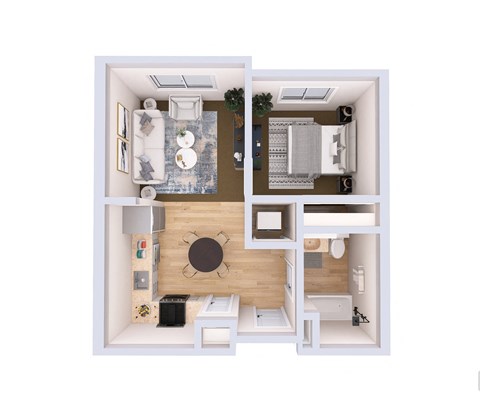 Floor plan for 1 bed, 1 bath, 561 sqft